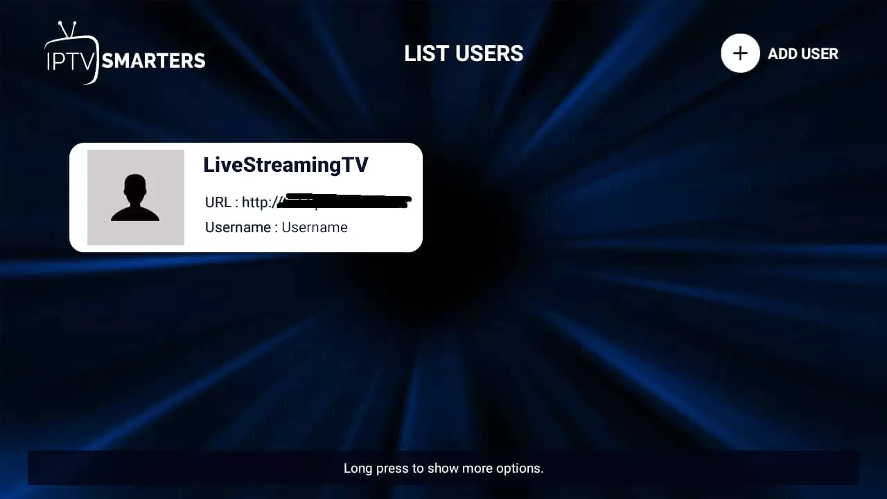 IPTV Smarters Pro user list showing the newly added Honey Bee IPTV profile selected